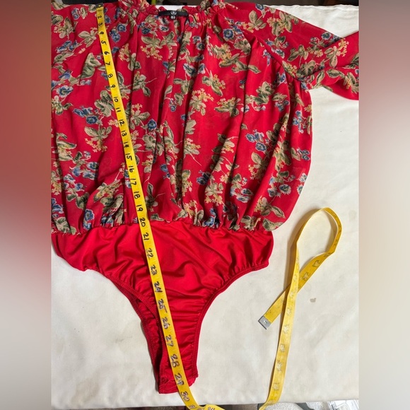 MISSGUIDED  Red floral surplice poet sleeve bodysuit size 10 - Picture 5 of 15
